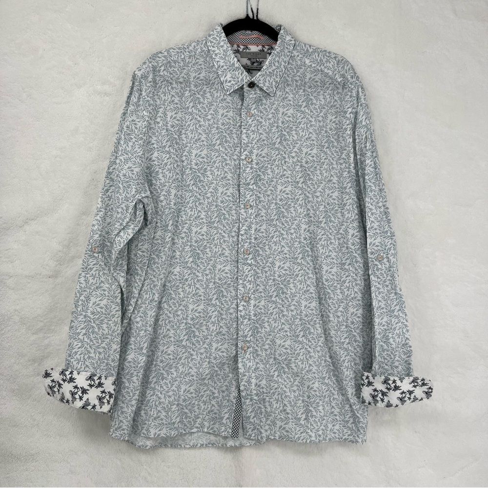 Ted Baker London Men Sz 7 Collared button up shirt linen cotton contrast cuffs